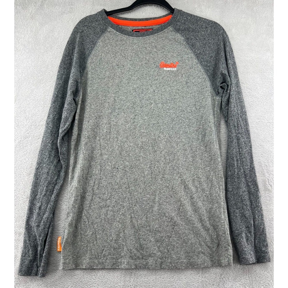 Super Dry Shirt Men's S Gray Orange Label Raglan Long Sleeve Crew Neck Thermal